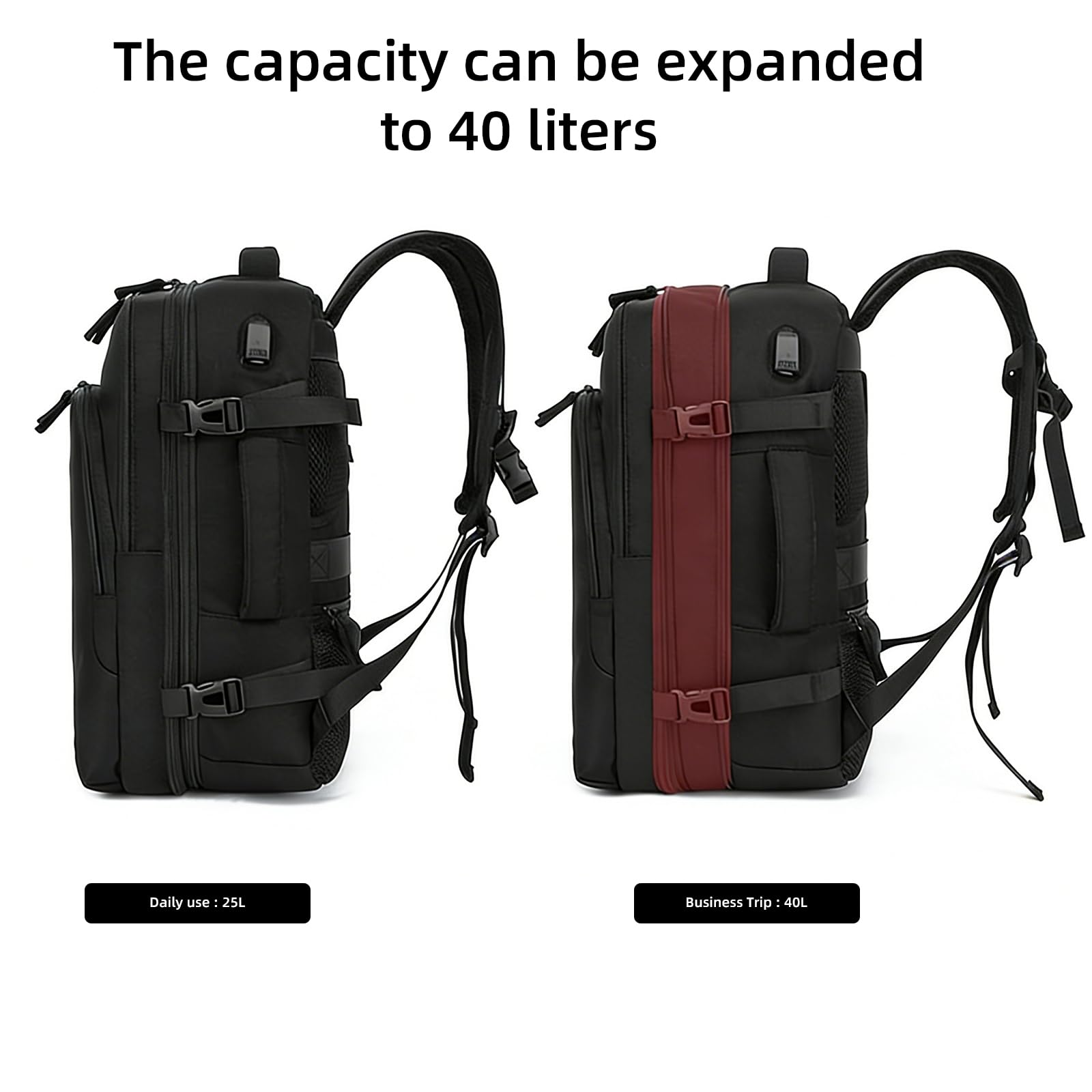 AUMTISC Zaino per computer portatile, 22 – 38 l, regolabile, grande capacità, borsa da viaggio per affari, laptop fino a 15,6 pollici