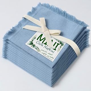 Eco Hanky 10x10in Reusable Small Cotton Napkins (Rustic Fringe), BBL,12pk