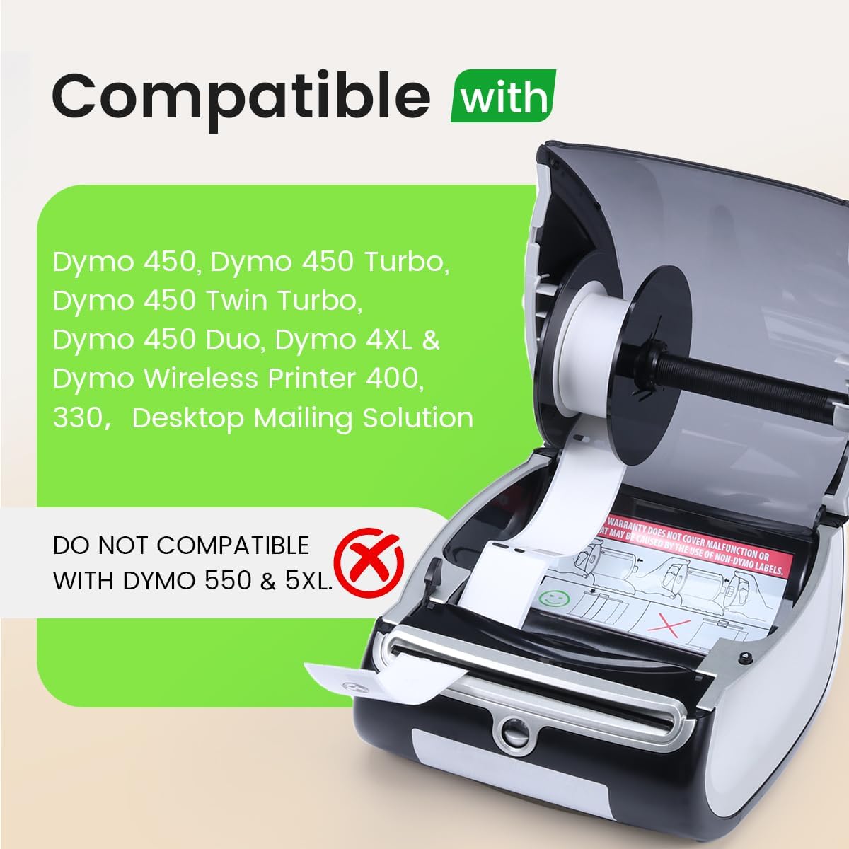 Compatible with Dymo 30252 Labels 1-1/8 x 3-1/2 White Address Labels Work with Dymo 450, 450 Turbo, 4XL, 400 Label Printers (24 Rolls /3500 Labels), NOT Fit 550 & 5XL