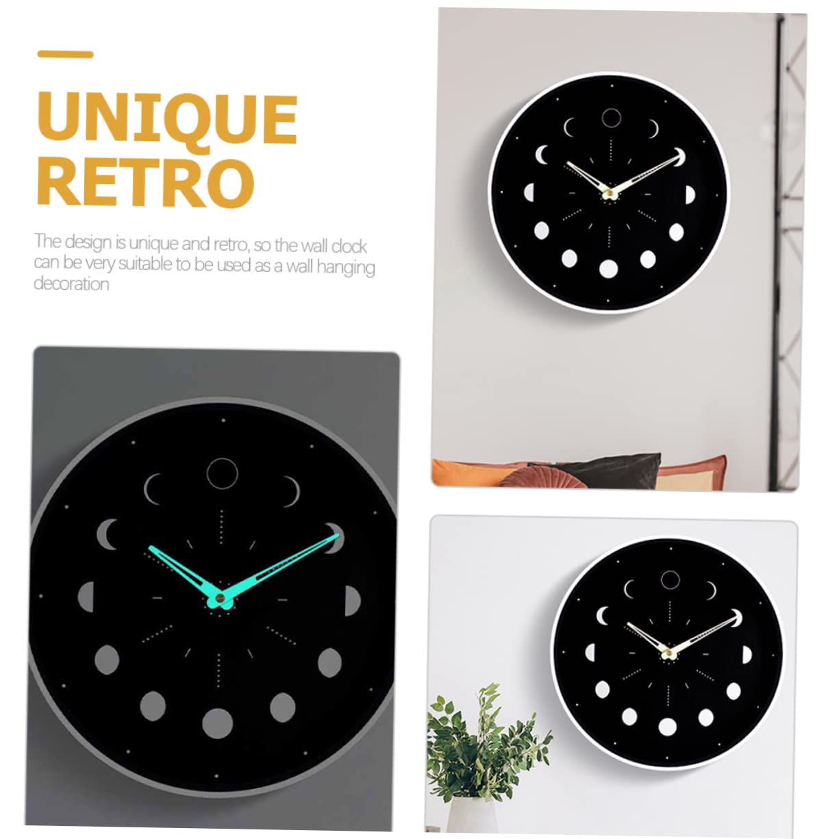 Ciieeo Leuchtuhr mit Mondphasenanzeige, Runde Wanduhr und Glas