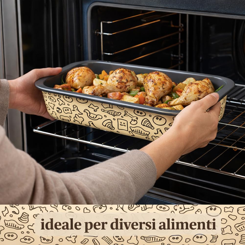 BAKAJI Set 4 Teglie Rettangolari da Forno 20-25 - 30-35 cm con Fondo Antiaderente e Cottura Omogenea, Ideale per Lasagne, Dolci, Facile da Pulire
