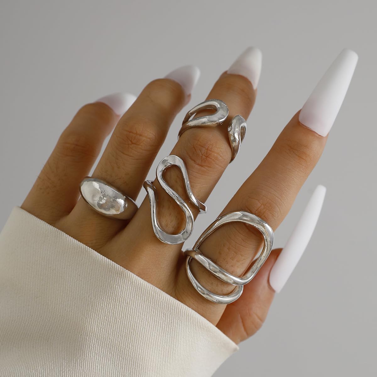 Chunky Silver Rings for Women Open Stacking Knuckle Ring Silver Adjustable Round Dome Rings Set Minimalist Irregular Statement Ring Women 2026 Fashion Jewelry - Image 3