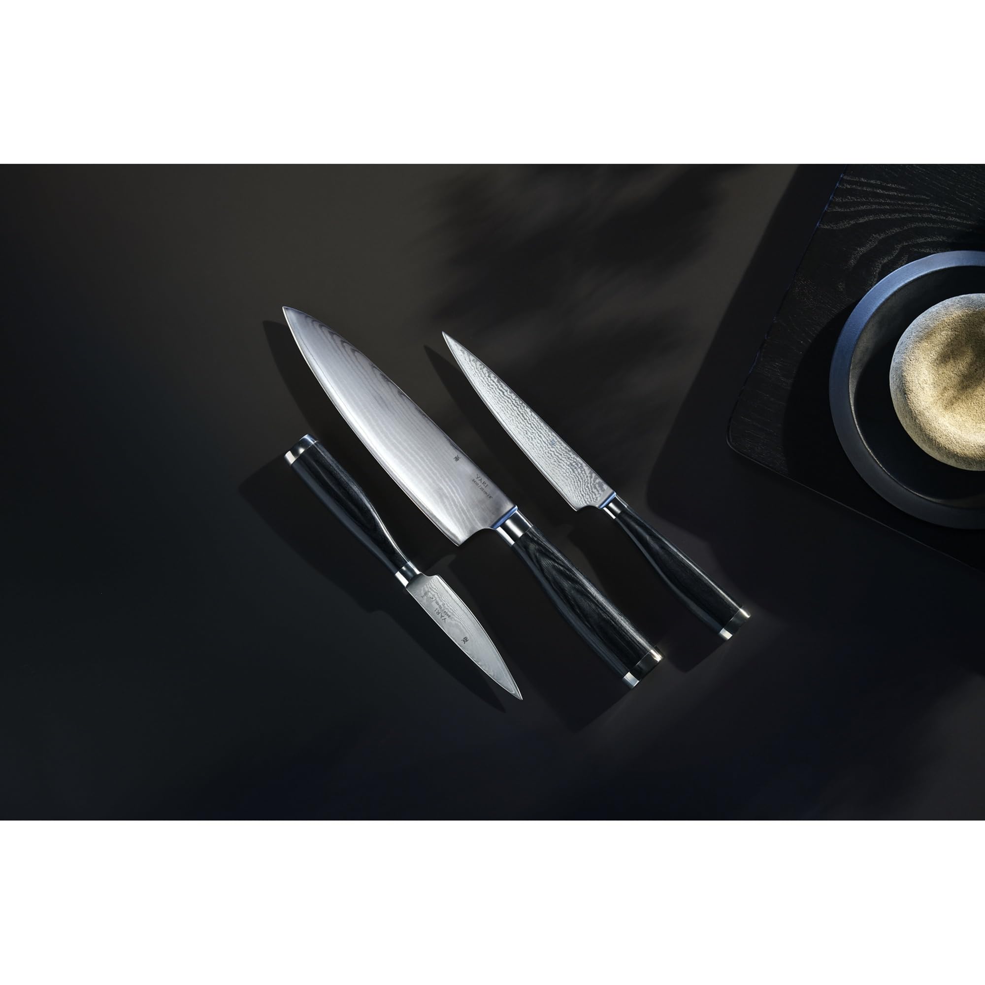 WMF Yari Juego de 3 Cuchillos de Acero Especial Japonés y Mango de Madera Pakka