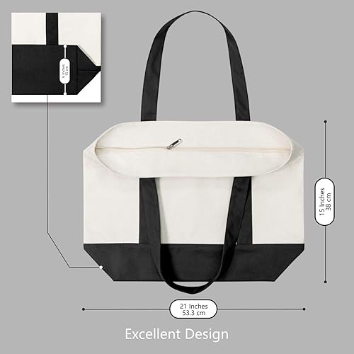 Miniatura 5 de TOPDesign - Paquete de 30 elegantes bolsas de lona con bolsillo externo, cierre de cremallera superior, artículos esenciales diarios (negro, natural)