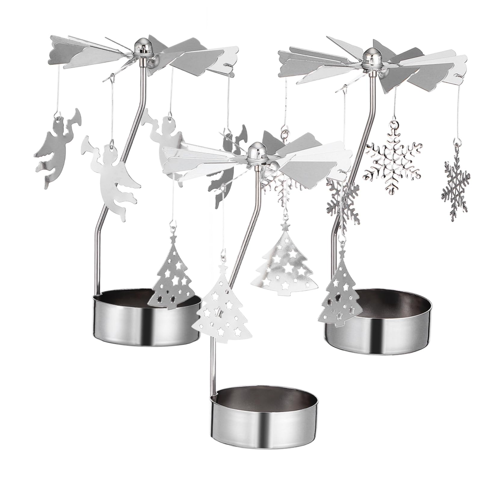 Cabilock Candelabro Giratorio De Hierro Forjado Metálico, Decoración Navideña Motivos Ángel, Copo De Nieve y Árbol, Adecuado para Mesa y Hogar, Sin Velas, Diseño Clásico Europeo