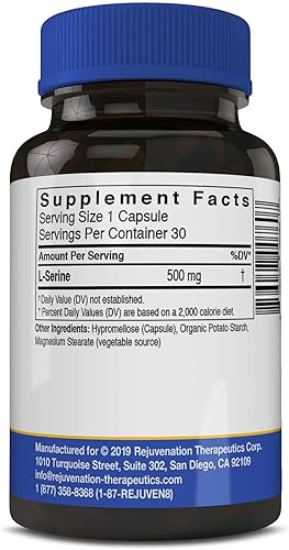 Miniatura 2 de Rejuvenation Therapeutics L-Serine 500 mg, 30 cápsulas veganas, sin OMG, sin arroz, sin gluten