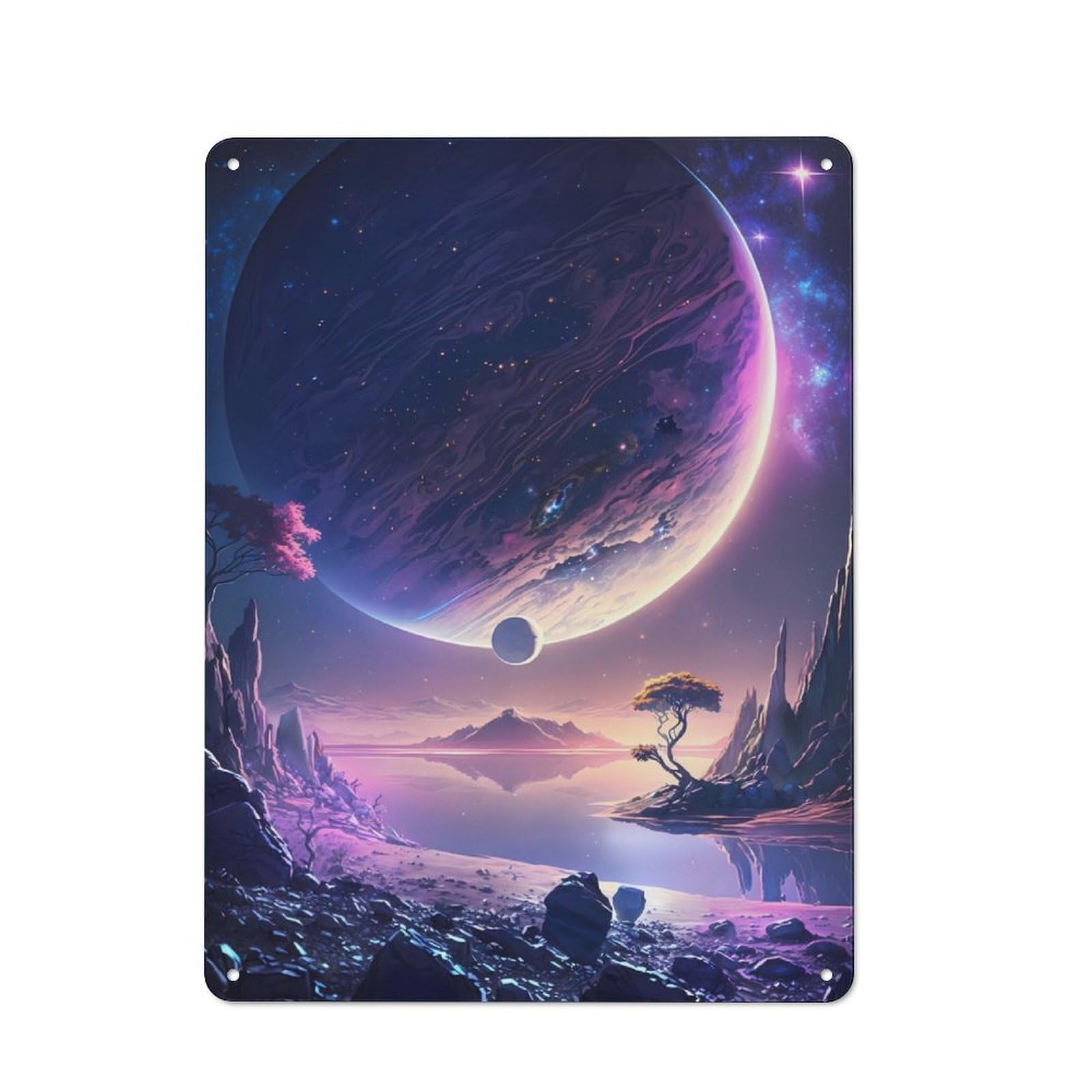 Junmoney Galactic Purple Nature Metal Wall Sign 40X30cm Featuring For Garage Wall, A Housewarming Gift For People Furnishing A Garage