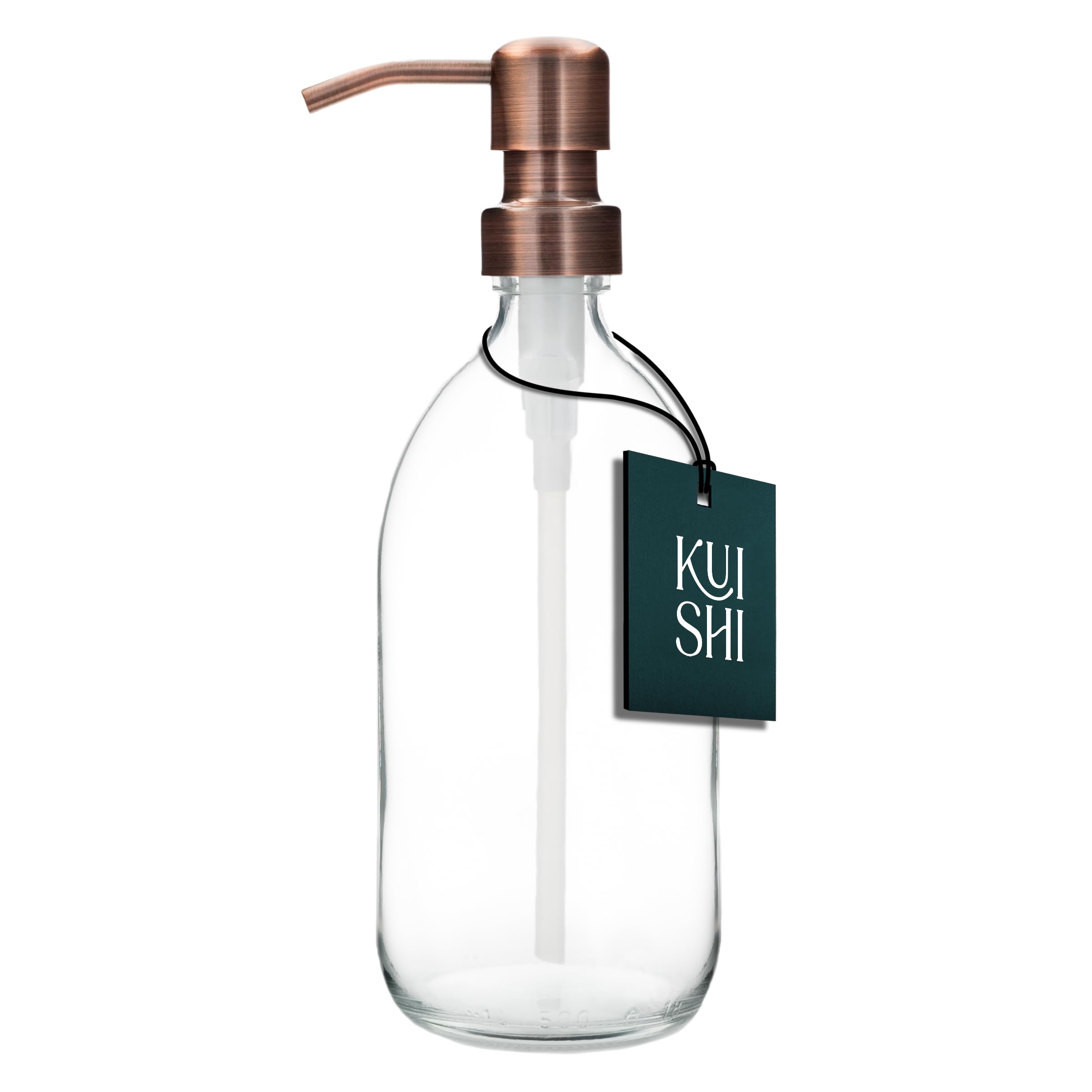 Kuishi Bronze 300Ml Glass Soap Dispenser With Stainless Steel Pump - Refillable Bpa-Free Hand Soap Dispenser For Kitchen & Bathroom, Clear
