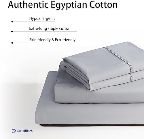 Miniatura 5 de Bedlifes Juego de sábanas de algodón egipcio de 1200 hilos, tamaño Queen, sábanas 100% algodón, sábanas refrescantes de hotel de lujo,