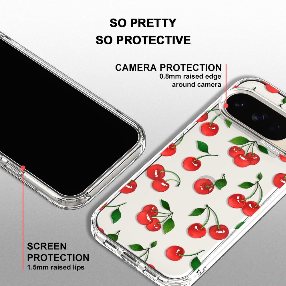 MOSNOVO Case for Google Pixel 10 & Pixel 10 Pro, [Buffertech 6.6ft Military-Grade Drop Protection] [Anti Peel Off Tech] Clear TPU Bumper Phone Case Cover Design - Cute Cherry — view 623