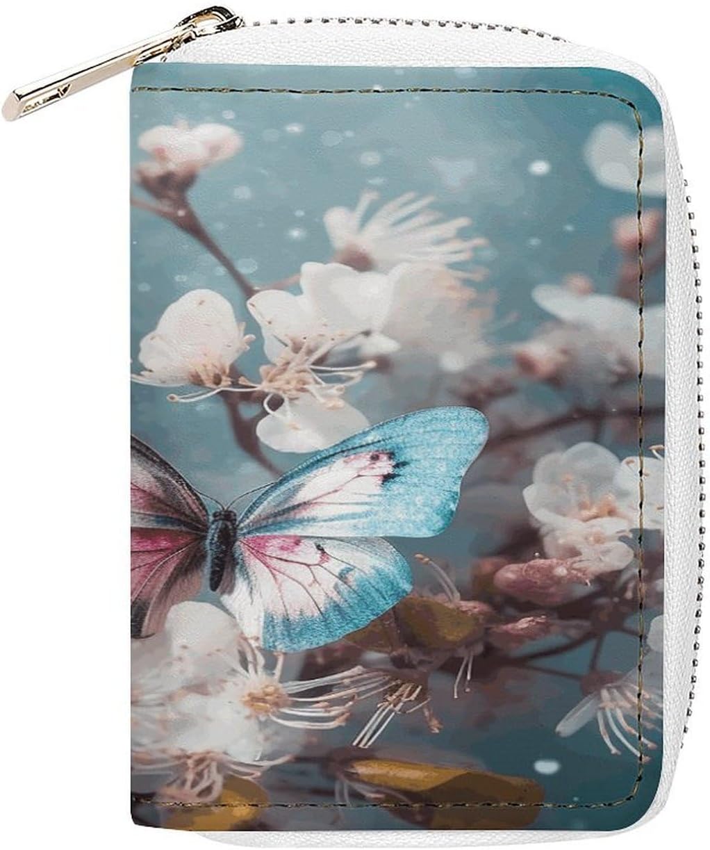 Butterflies Are Flying Card Holder RFID Blocking,Credit Card Wallet for Women And Men,Card Case Organizer Bag with Zipper