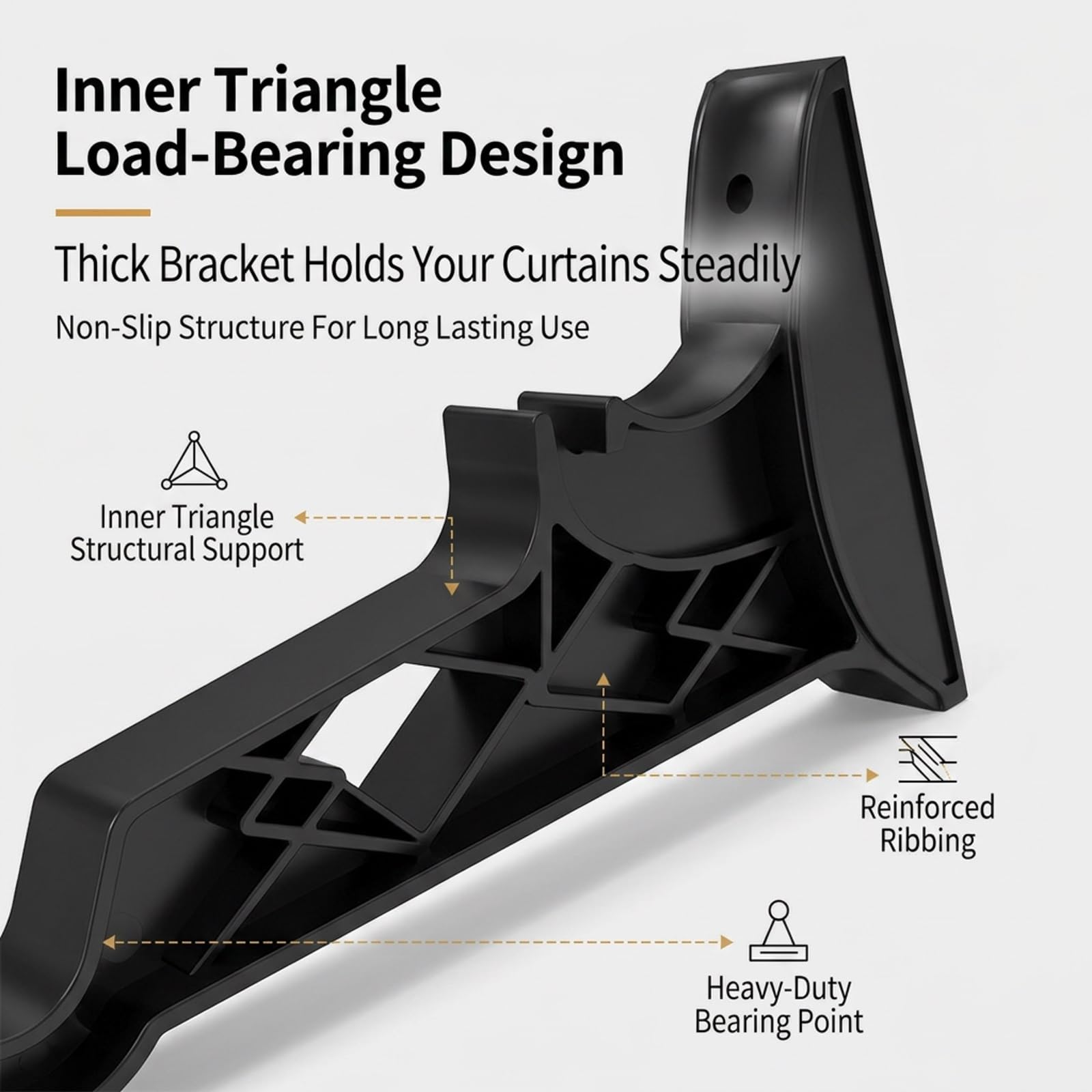 Tringle à Rideau Noire avec Fixation Murale Latérale en Zinc Robust