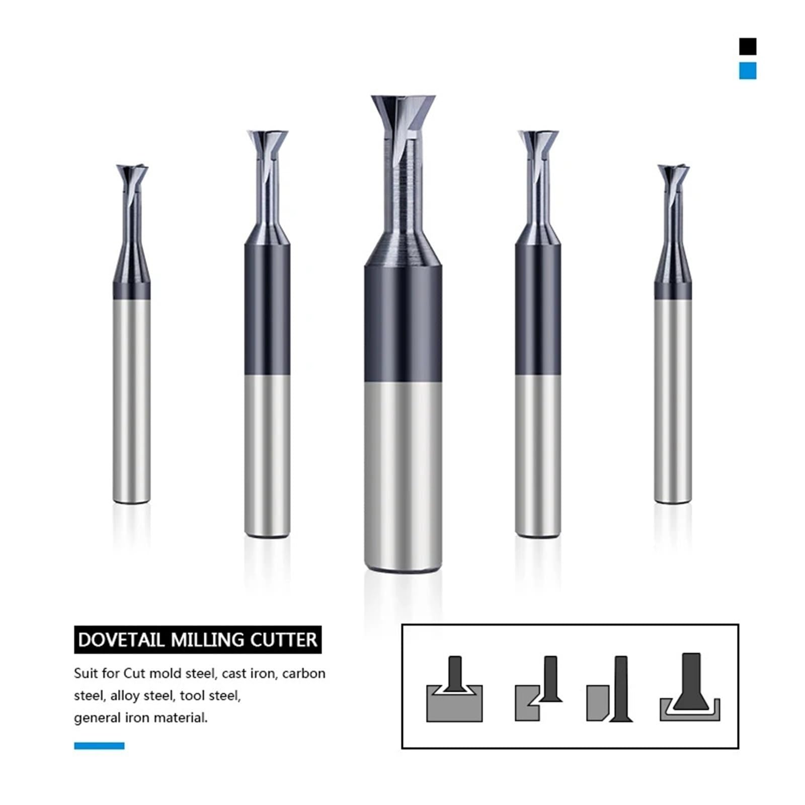 Fresa de cola de milano 5 unids/set fresa de cola de milano de carburo herramienta CNC 45 °/60 ° acero de tungsteno for Metal(D5*D6*45°*Φ2.5 * 10*L50 for AL)