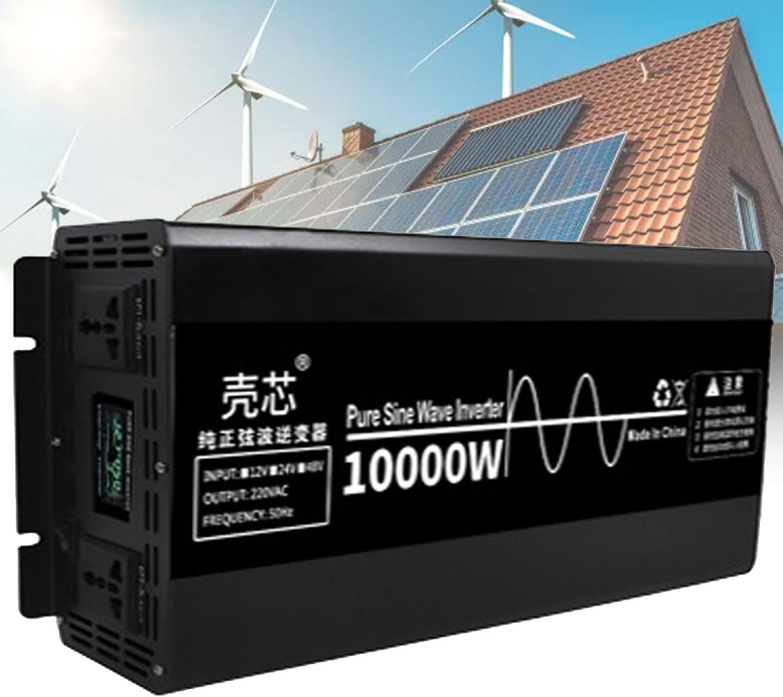 Pure Sine Wave Power Inverter 10000Watt Converter DC 12V 24V 48V to 110V 220V 2 AC Outlets Inverter with LCD Display for RV Camping Outdoor Power Supply,10000W,48Vto110V