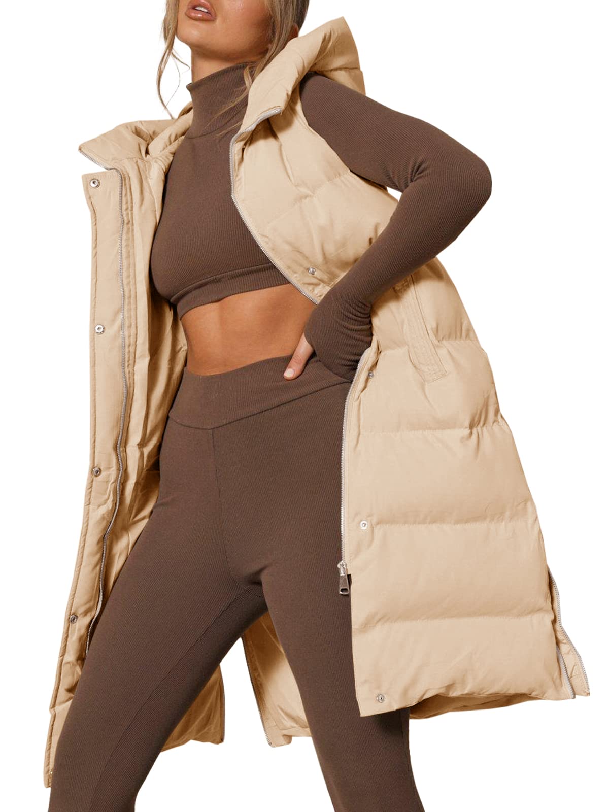 Amazon.com: Inorin Women's Long Hooded Puffer Vest Sleeveless