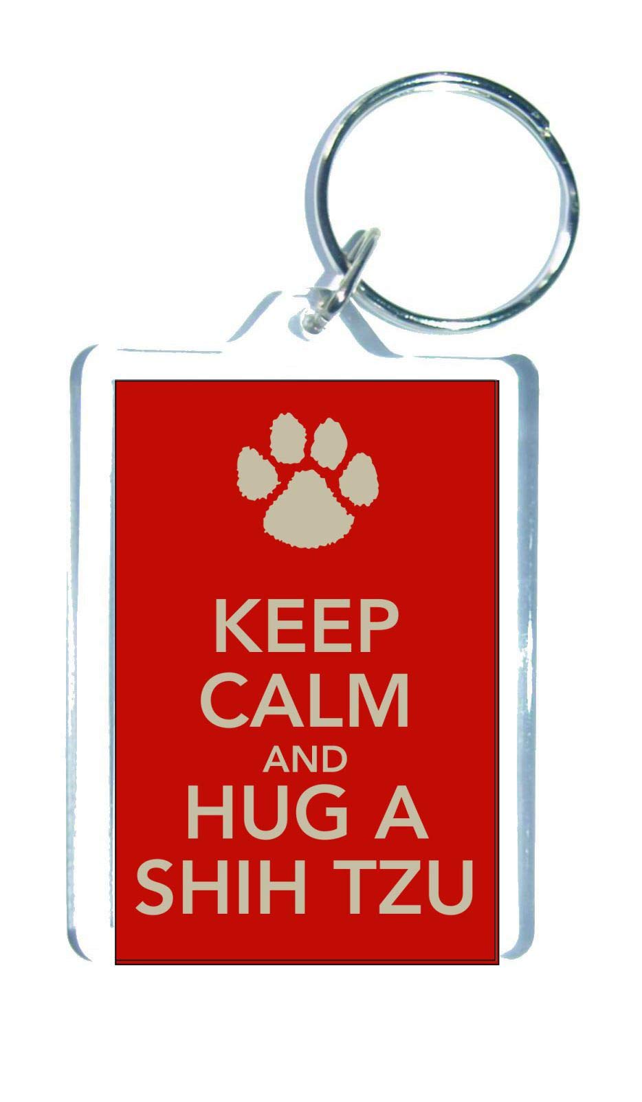Decalarama Clear Shih Tzu Keyring Keep Calm And Hug A Novelty Dog Owner Plastic Gift Present