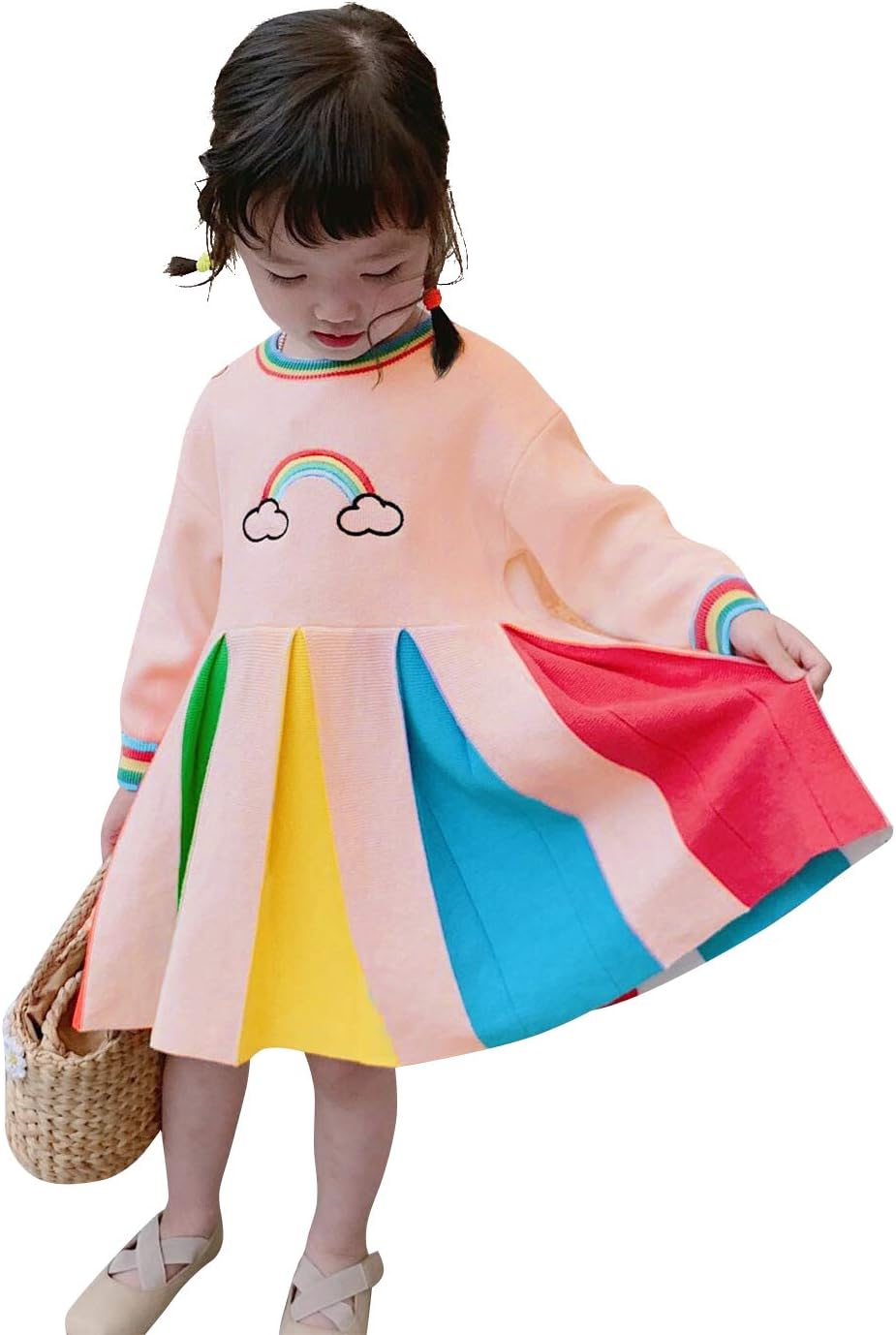 ALLTB Toddler Baby Girls Colorful Rainbow Dress Embroidery Printed Ruffle Dress Outfits Skirt for Girl Clothes