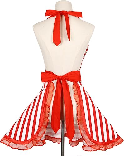 Miniatura 8 de Violet Mist Hermoso Delantal Sweetheart para Mujeres y Niñas Hecho a Mano Retro Lindo Delantal para Mujeres Vestido de Cocina Vintage a Rayas