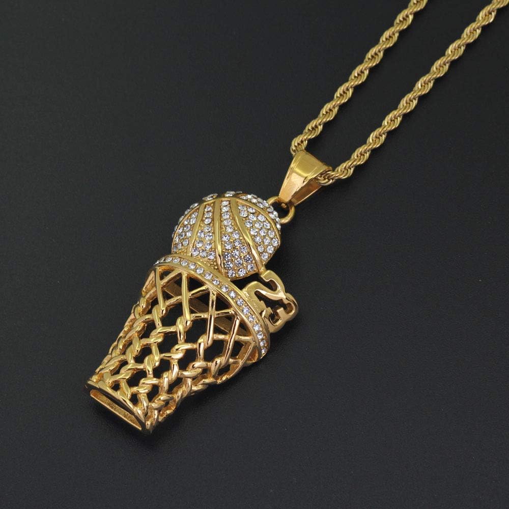 Hip-Hop Basketball 23 Pendant Stainless Steel Chain Rhinestone Crystal Necklace for Men Women