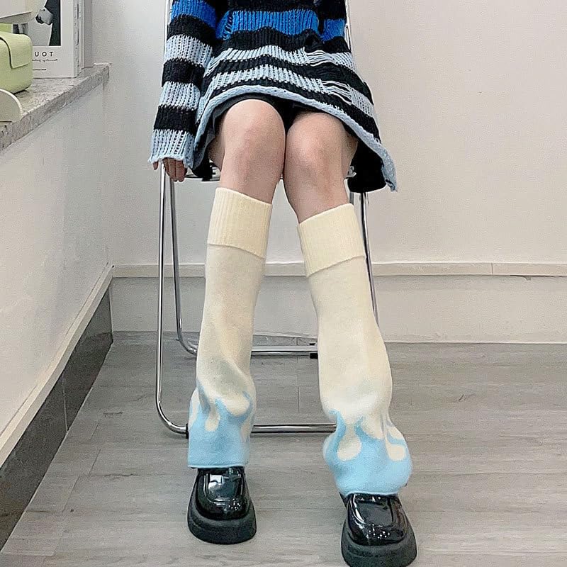 Image of WODECASA Girls Kawaii Leg Warmers Knitted Flared Leg Sleeves Goth Crochet Baggy Cuff Ankle Heap Socks