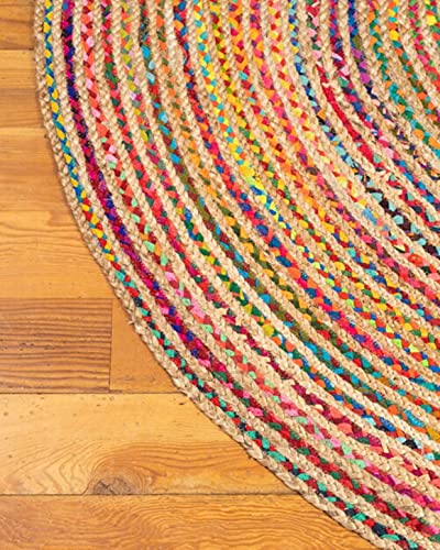 Image of Jute Braided Natural Hand Woven & Reversible Rug for Living Room Kitchen Entryway, Farmhouse Rustic Burlap Carpet Floor Mat (P /P, 120cm)