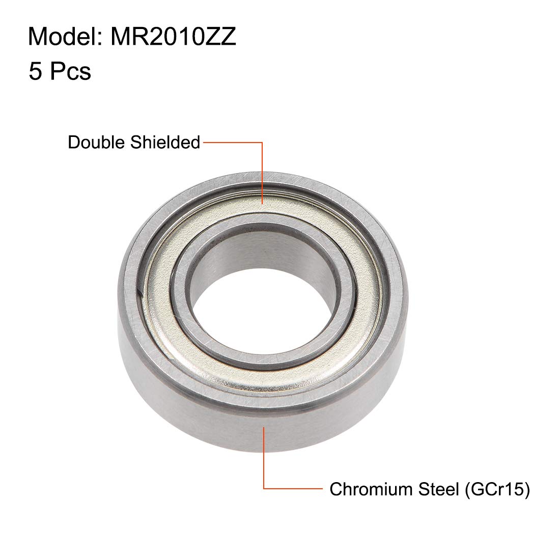 sourcing map MR2010ZZ Rillenkugellager, 10 mm x 20 mm x 6 mm, doppelt geschirmt, verchromter Stahl, P0 (ABEC1), 5 Stück