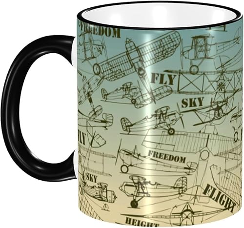 Old Airplane Drawings - Taza de café de cerámica con asa, diseño de vuelo clásico, estilo vintage, tazas de té para café, tazas para beber, regalos