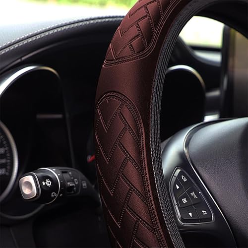 Miniatura 3 de BESULEN Funda para volante de automóvil, funda de volante de automóvil para hombres y mujeres, funda de cuero antideslizante de 15 pulgadas,