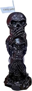 Halloween Candles 3 Skull Heads Figurine Candle Hear No Evil See No Evil Speak No Evil Gothic Skeleton Statue Burnable Soy Wax Candle for Halloween Party Table Centerpiece Decoration (Black)