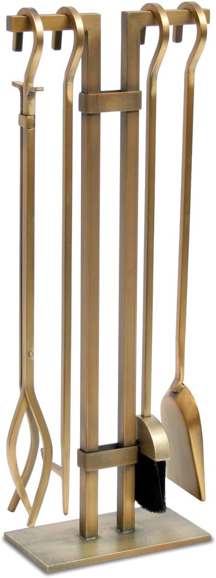 PilgrimHome and Hearth 18086 Sinclair Fireplace Tool Set, Burnished Brass, Metal, 20 Pounds