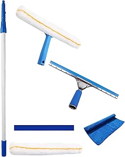 PUTHLLA Limpiador de Ventanas Extensible, con Mango telescópico de 1,2 m, Ideal para gasolineras, oficinas, Casas, Mantenimiento de propiedades, Color Azul.