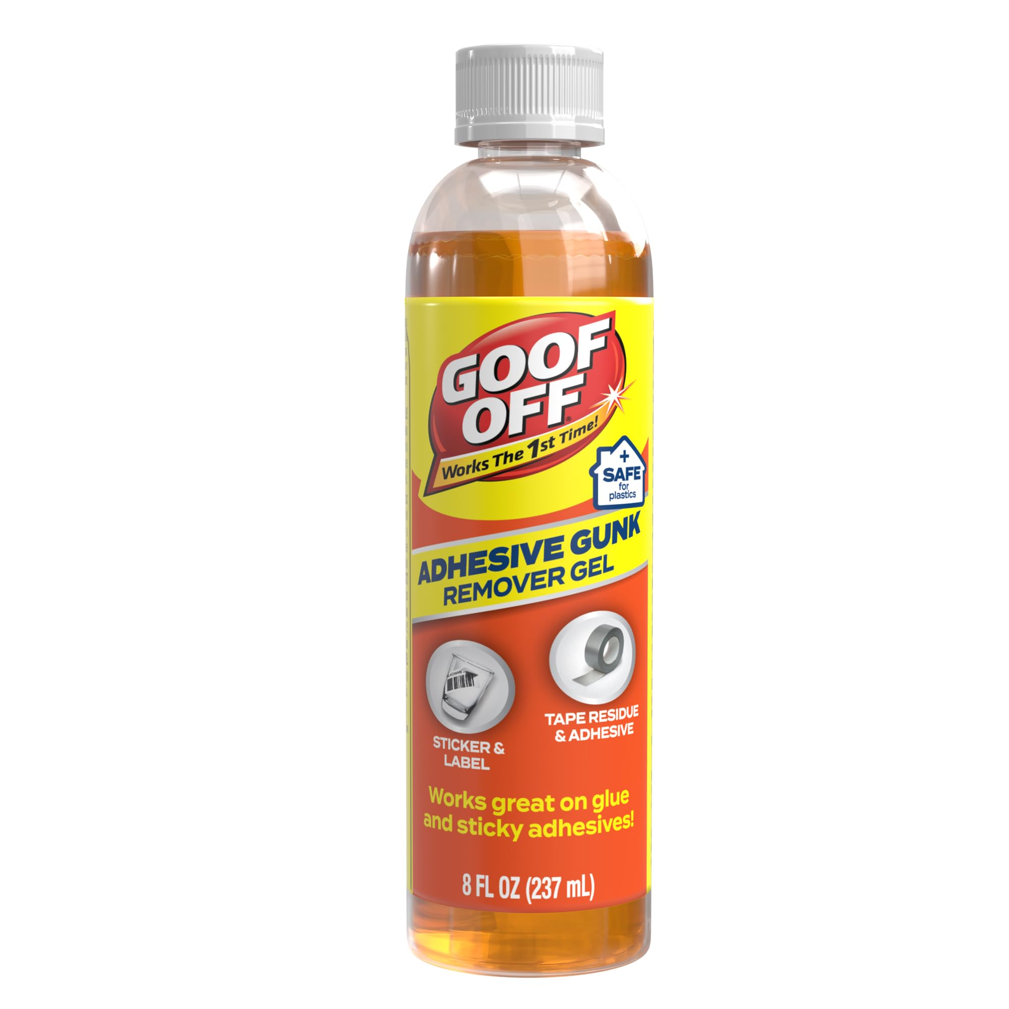 Goof Off Adhesive Gunk Remover, 8 fl. oz., Removes Stickers, Glue, Labels, Tape Residue and Adhesive, Ideal for Hard Surfaces Like Metal, Glass and Non-Acrylic Plastic