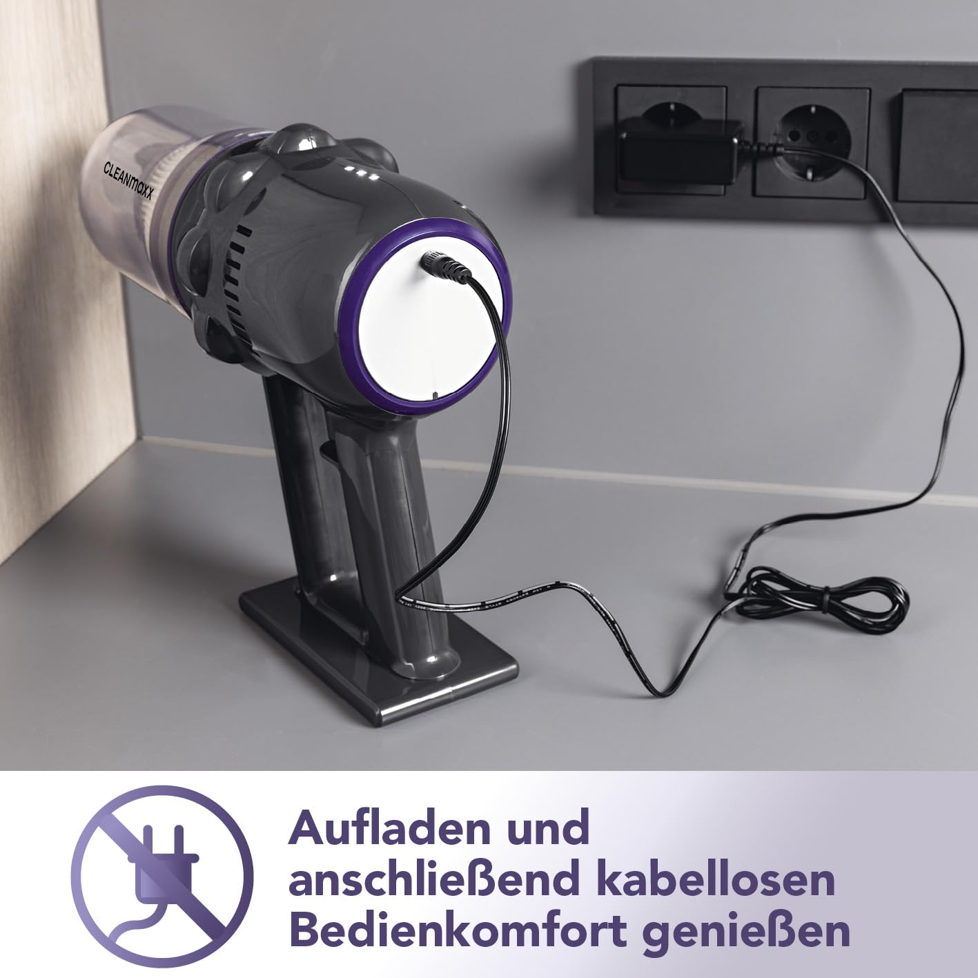 CLEANmaxx Akku Staubsauger | 2in1 Handstaubsauger & Bodenstaubsauger | max. 30 Min. Laufzeit | kabellos, leistungsstark, wiederaufladbar | mit Verlängerungsrohr (80 cm) & Düsen-Set