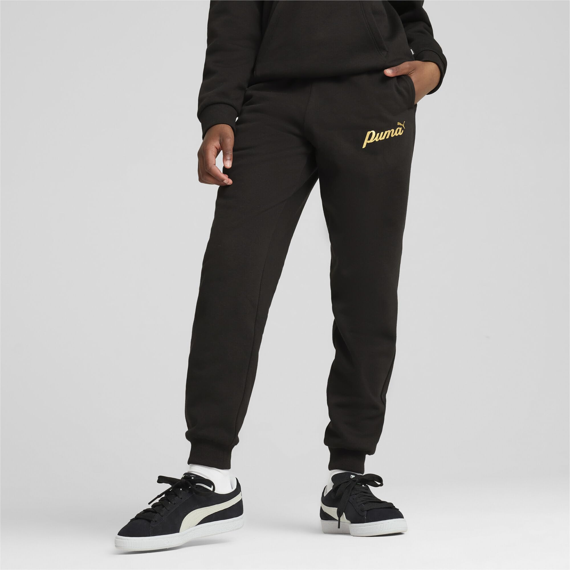 PUMA ESS+ Script Metallic Pants FL G - Pantalones de Punto Niñas