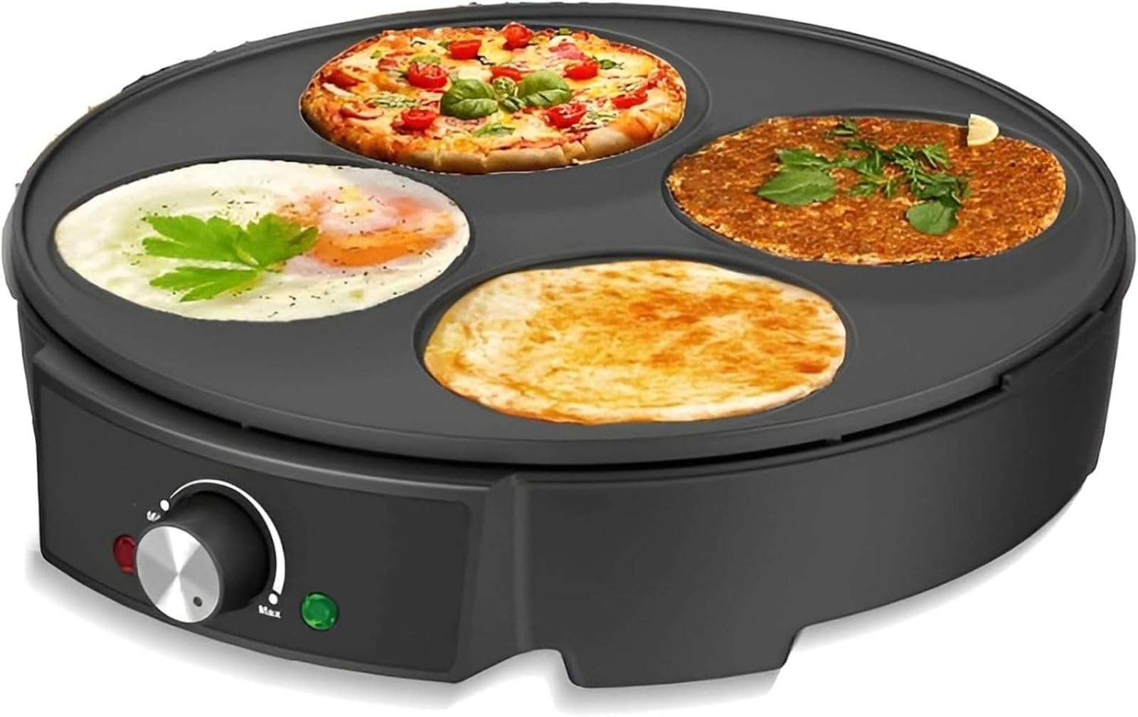 Macchina per pancake elettrico a 4 fori, griglia per la colazione antiaderente | Rivestimento antiaderente per uso alimentare, riscaldamento uniforme Tubo riscaldante a forma di E, stampi da cucina ci