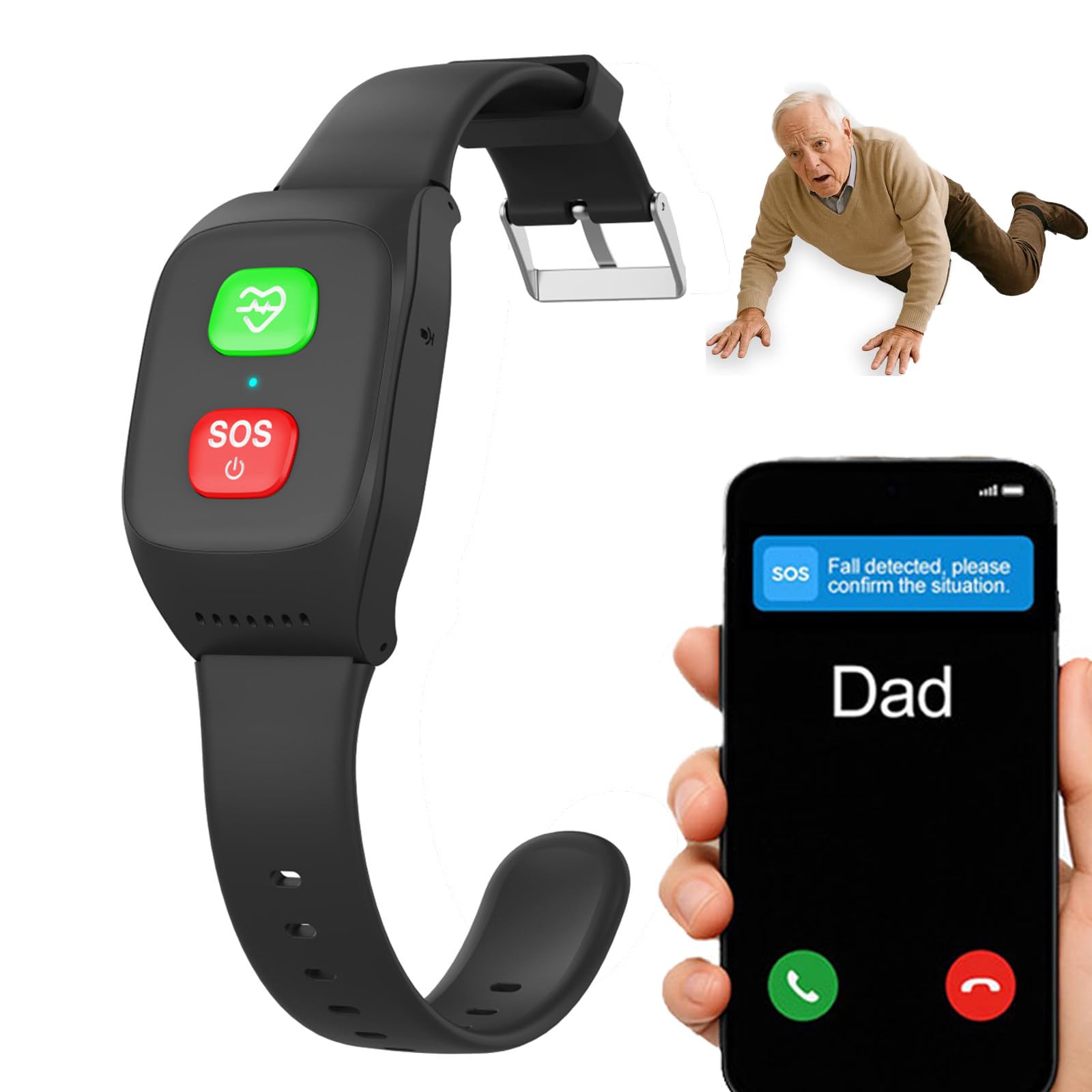 Pulsera De Llamada De Emergencia para Personas Mayores | Detección De Caídas, Pulsera De Seguridad Con Gps Para Mayores, Llamada De Emergencia Sos, Compatible Con Tarjeta Sim