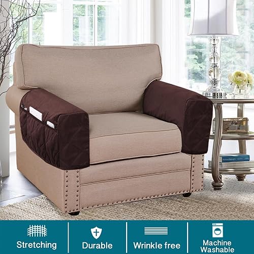 Miniatura 2 de Turquoize Fundas de terciopelo para sillas, sofás, sofá y sillón reclinable con bolsillo lateral, fundas antideslizantes para brazos, protectores