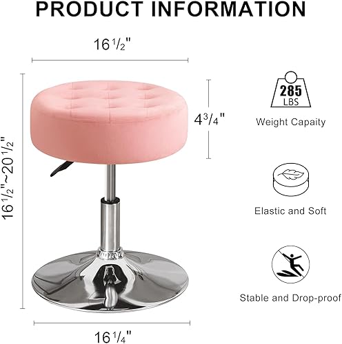 Miniatura 3 de Furnimart Taburete otomano redondo de terciopelo rosa, taburete moderno de maquillaje contemporáneo para dormitorio, sala de estar, entrada