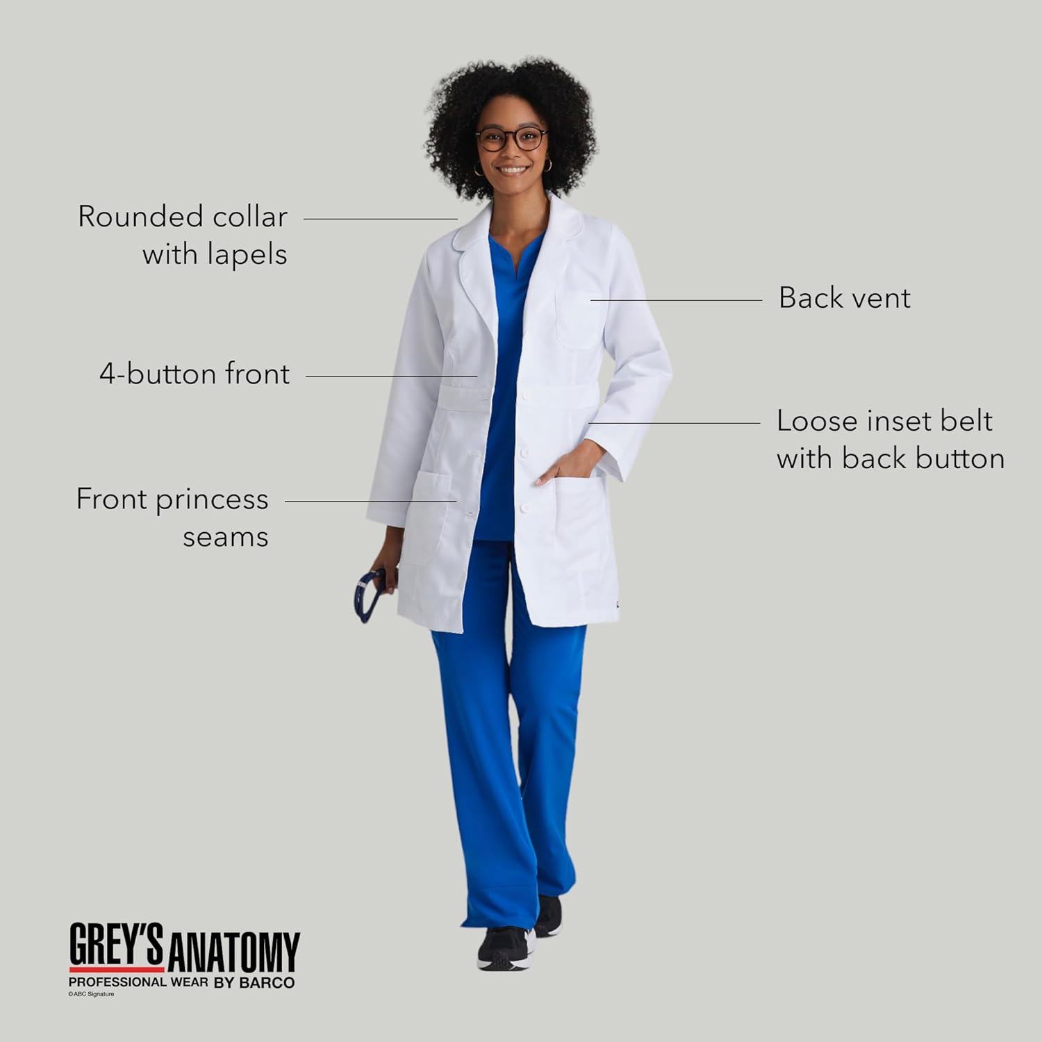BARCO Grey's Anatomy Scrubs Lily Professional Full-Length 3-Button Long Sleeve 34" Medical Lab Coat for Women - Image 5