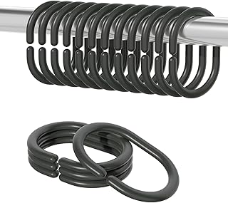 24 PCS Plastic Shower Curtain Rings,Shower Curtain Hooks Rings,Curtain Hanging Rings Shower Curtain Hooks,Hower Curtain Rings Durable Hanging Rings for Bathroom,Shower Window Rod(C-Shaped,Black