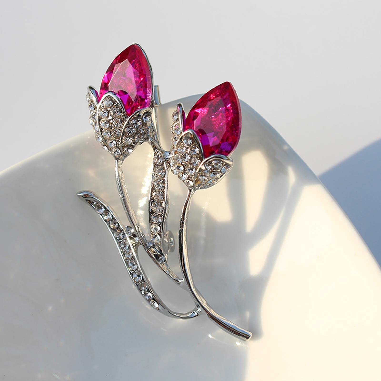 Brooch Fashion Exquisite and Elegance Crystal-Encrusted Tulip Flower pins Concise Style Birthday Party Gift Women Girl (Blue)