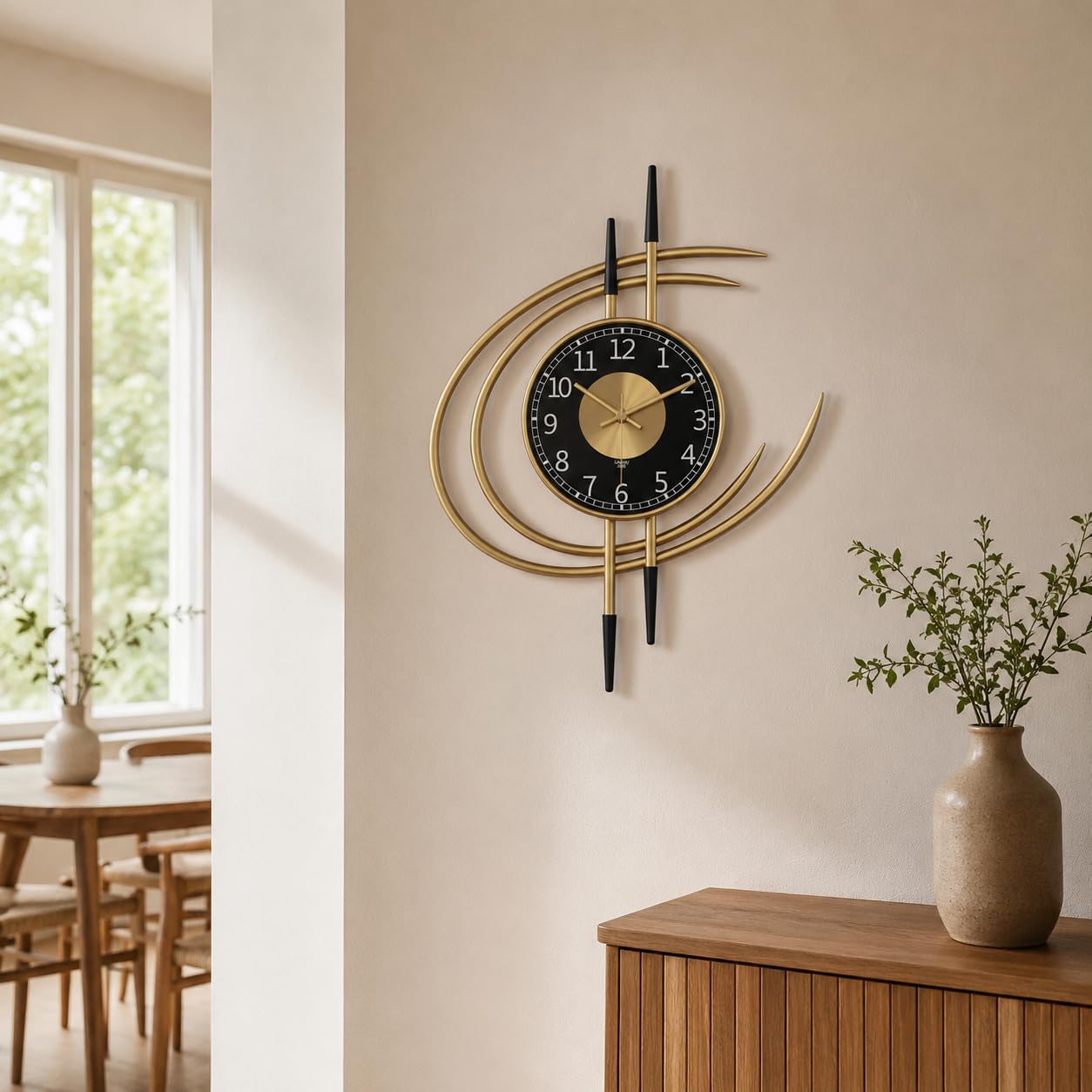 LANMOU Wanduhr Groß Modern 54cm, Gold Schwarz Metall wohnzimmeruhr Deko | Uhr Wand ohne Tickgeräusche, Lautloses Quarzwerk sorgt beim Lesen fuer Ruhe, edle Form, Batterieeinsatz, einfache Aufhaengung