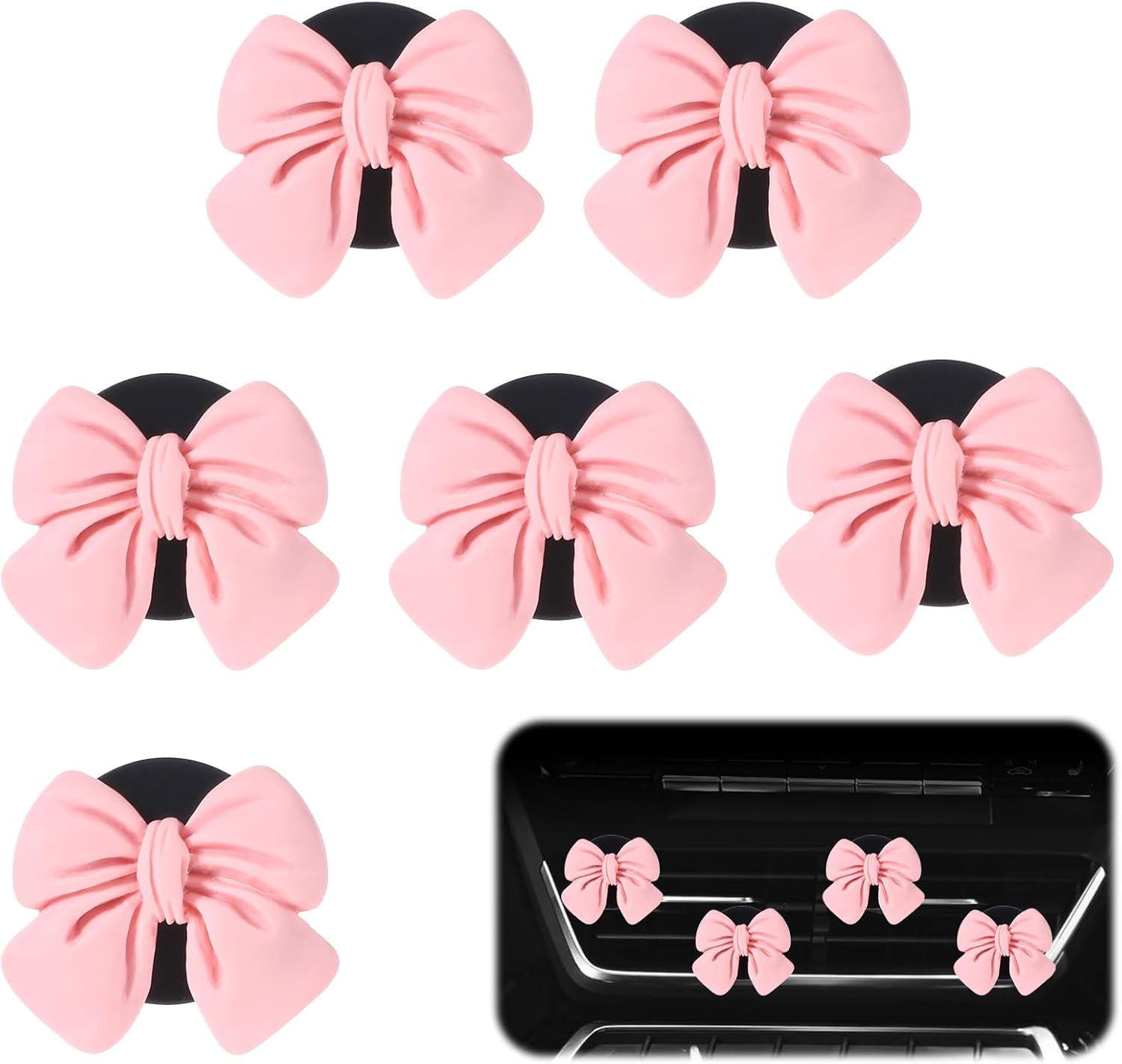 6Pcs Car Vent Clip Slider, Car Air Vent Accessories, Pink Bow Design Vent Clips, Decorative Vent Clips for Vehicle Interior, Easy Installation Vent Decorations-image-27