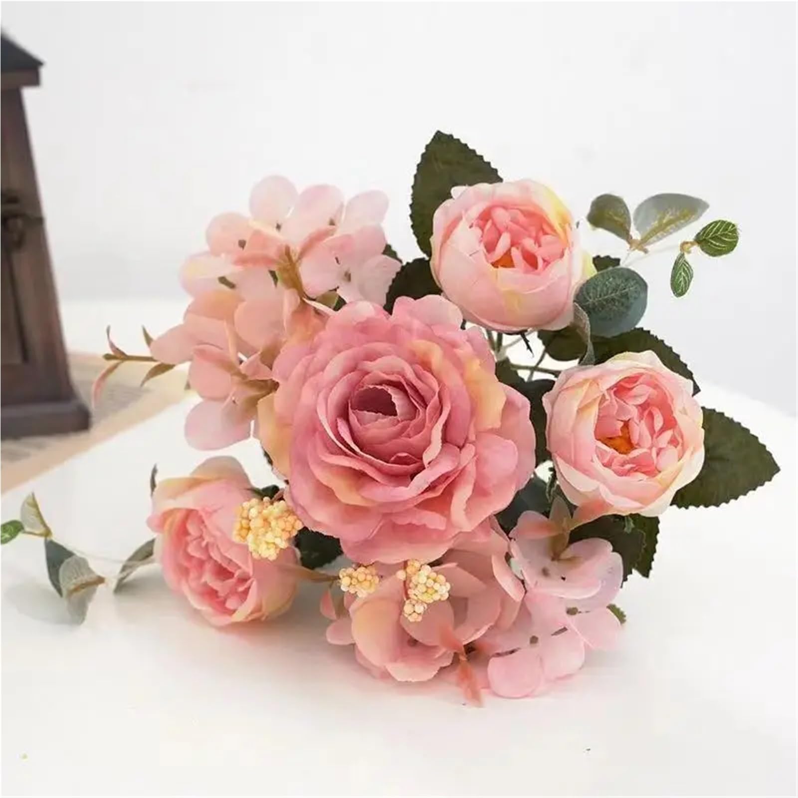 WHMWT 1/4pcs Artificial Flowers Silk Rose Bouquet Hydrangea Peony Bridal Holding Fake Plants Home Room Wedding Decoration Diy Gift Box(Pink,1pc)