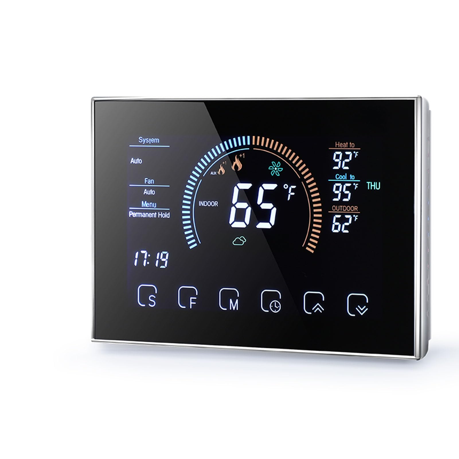 Termostato Intelligente per Pompa di Calore, Controllo Termostato modalità Riscaldamento Automatico con Adattatore Cavo C per la Casa (BLACK)
