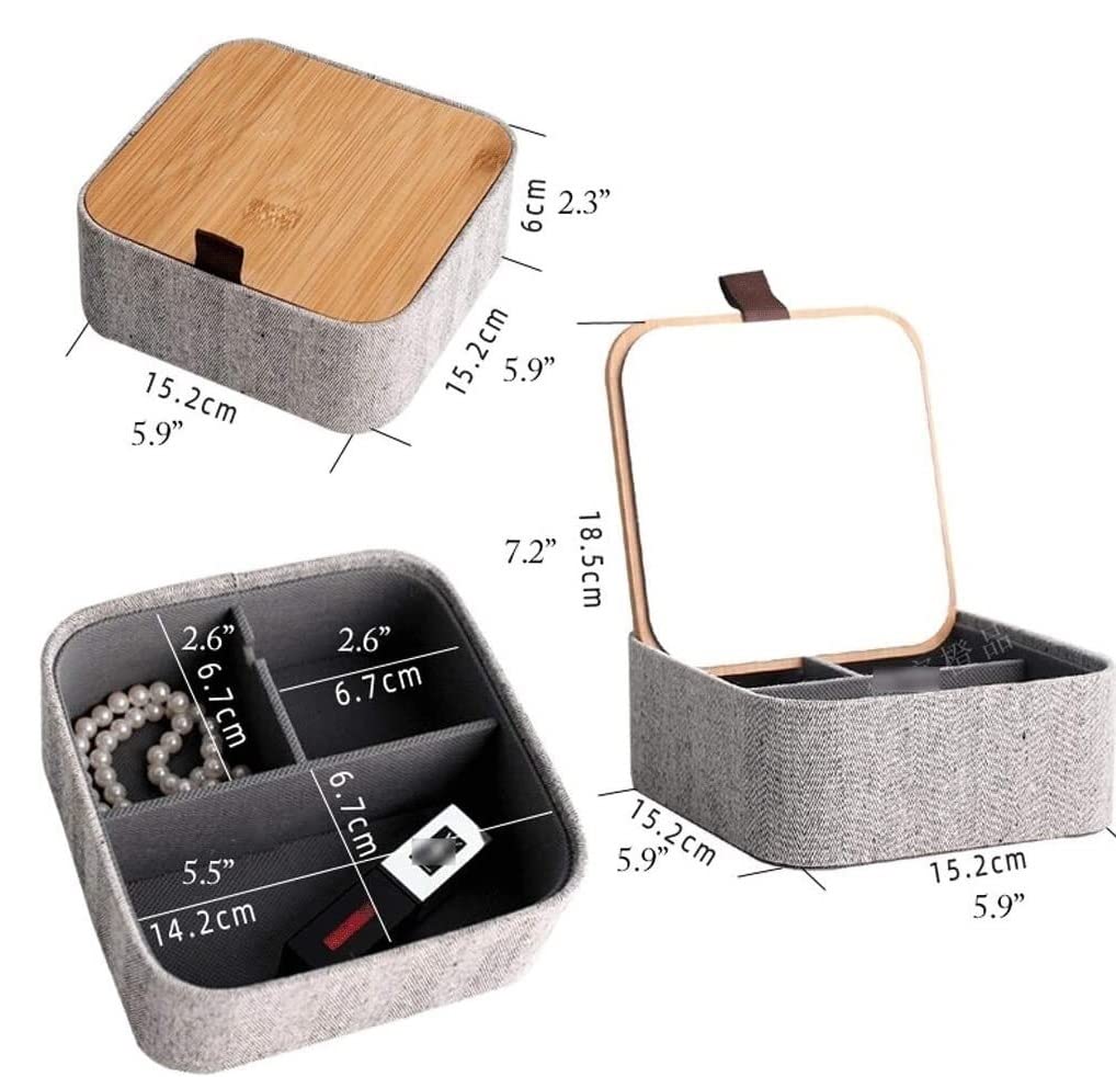 Nowoczesna Lustrzana Pokrywa Bambusowa W Jodełkę Zewnętrzna Tkanina Zegarek Pudełko Do Przechowywania Biżuterii Dla Kobiet Ozdoba(Square 2pcs)