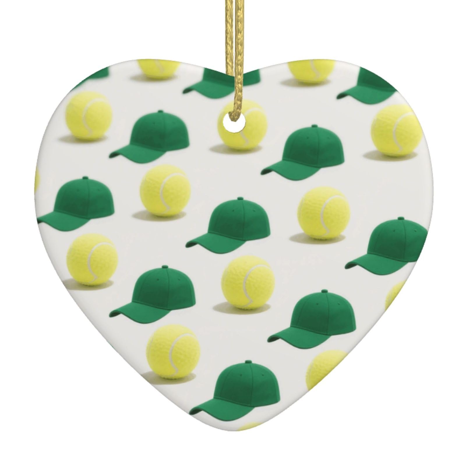Tennis Christmas Ornament 2025 Heart Ceramic Hanging Ornaments for Home Decor Christmas Decorations with Gold Rope Double-Sided Xmas Tree Ceramic Hanging for Holiday Party