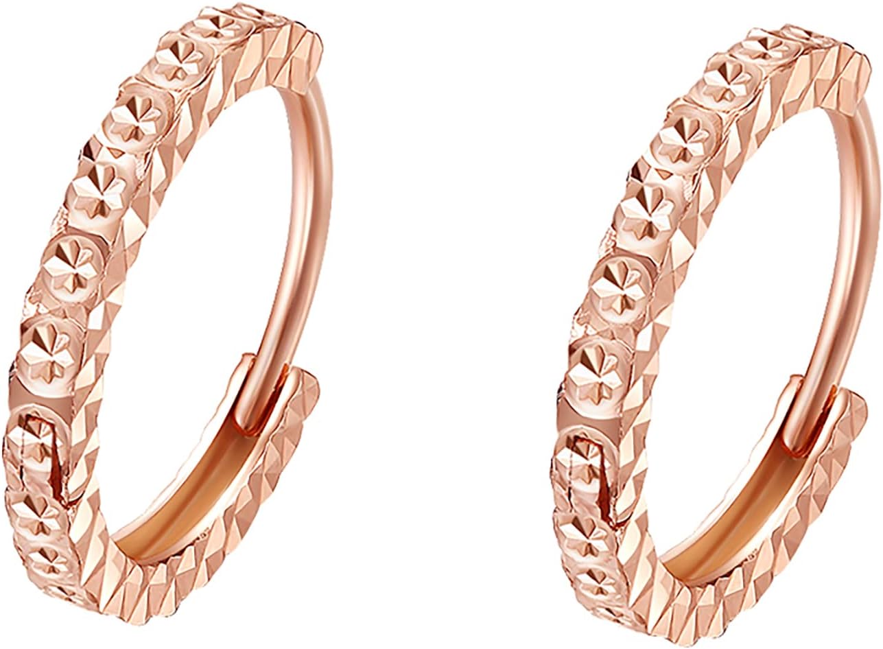 ZHOU LIU FU 18K Gold Hoop Earrings for Women Hypoallergenic Small Huggie Lightweight Hoops Diamond-cut Round Earring Trendy Rose Gold Jewelry Polished Thin Tiny Real Gold Gifts Birthday Christmas