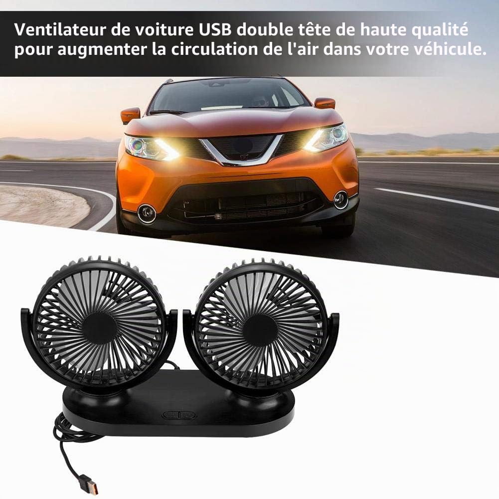 EBTOOLS pour ventilateur voiture usb Ventilateur de Voiture USB Ventilateur de Voiture Portable Climatiseur Automatique Refroidisseur Ventilation 12V, Double Tête(Noir)