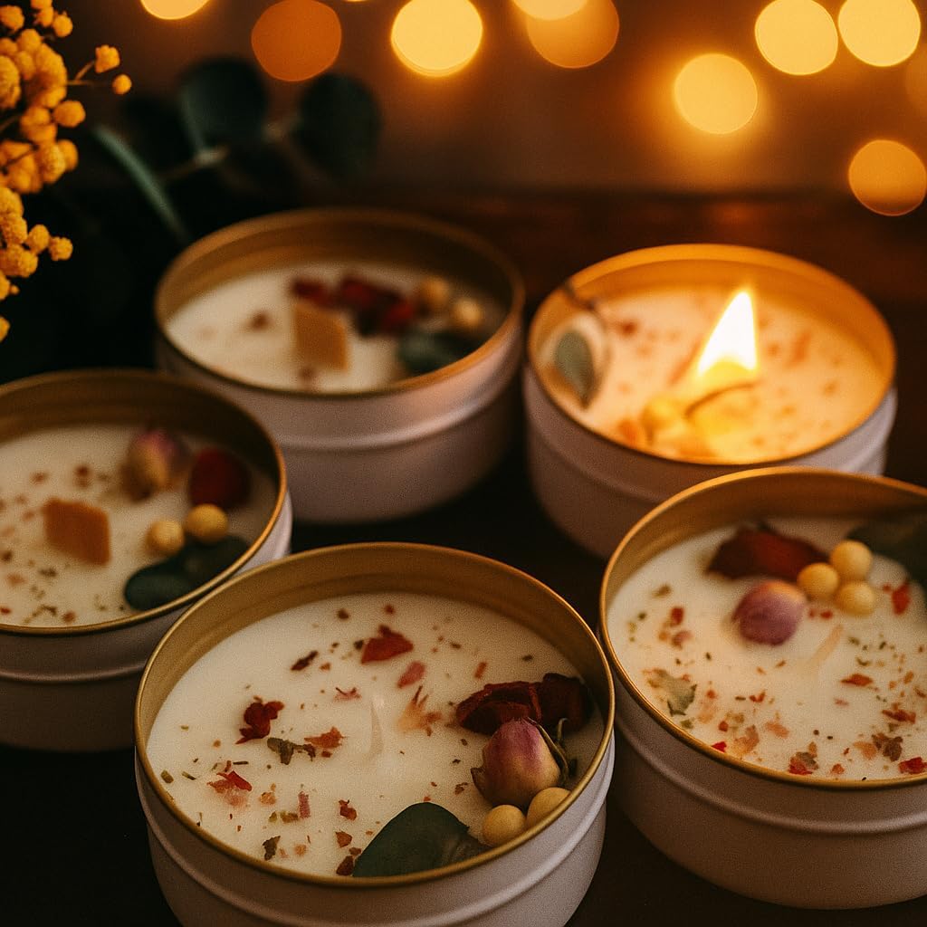 Dried Flower Candle Favor Set – Personalized Soy Wax Candles for Weddings & Thank You Gifts (10-200 Pieces)